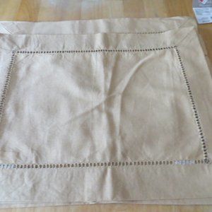 Set of 4 Cotton-Linen Hemstitch Placemats, Beige